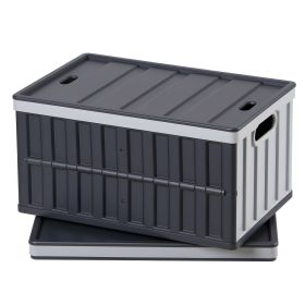 Plastic Collapsible Storage Bins with Lids, 65L 2 Packs, Stackable Folding Storage Crates with Handles, Holds 84 lbs Per Bin, Heavy Duty Containe