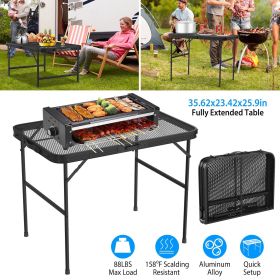 Lightweight Folding Camping Table, 16.15in-25.9in Adjustable Height, 88 Lbs Weight Capacity, Portable Outdoor Table for Backyard, BBQ, Fishing