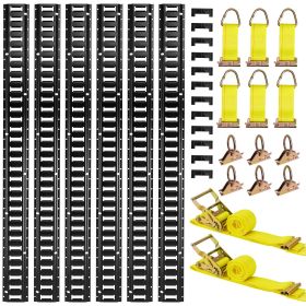 E-Track Tie-Down Rail Kit, 6 Pack 5 ft E Track Rails, 26 Pcs Includes 2 Ratchet Straps & 6 O-Rings & 6 Tie-Offs with D-Ring & 12 End Caps