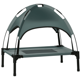 Elevated Dog Bed with Removable Canopy, Outdoor Dog Cot with UV Protection Canopy Shade, 24 inch Pet Bed for Camping, Gray