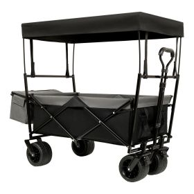 480Lbs Collapsible Wagon with Canopy,Wagon Stroller with 7" All-Terrain Wheels, Lightweight Foldable Wagon, Large Capacity for Camping, Shopping