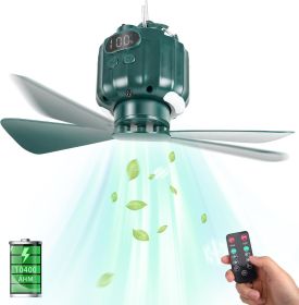 Tent Ceiling Fans for Camping Hanging, Portable Tent Fans with Light and Remote Control, Power Bank (size: Green   Small)